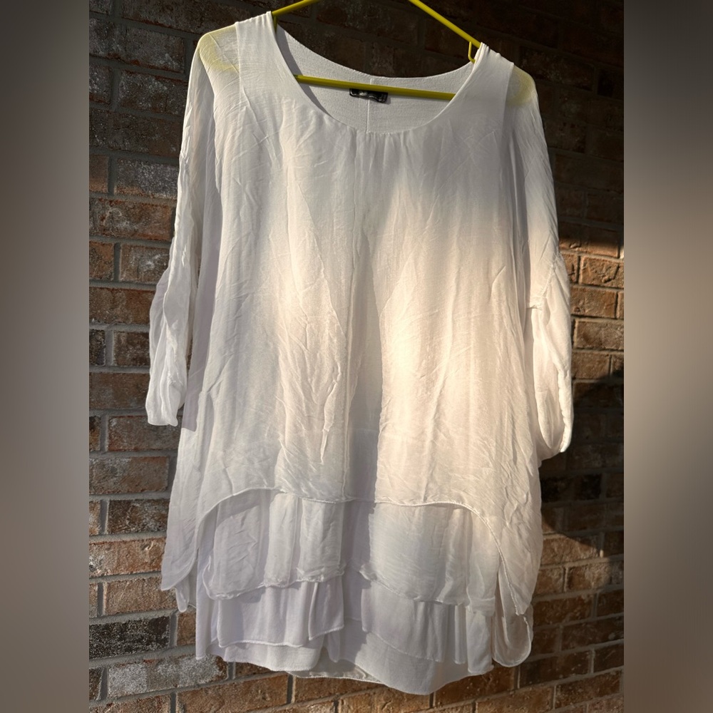 Italian Silk “M” Women's White Layered Top